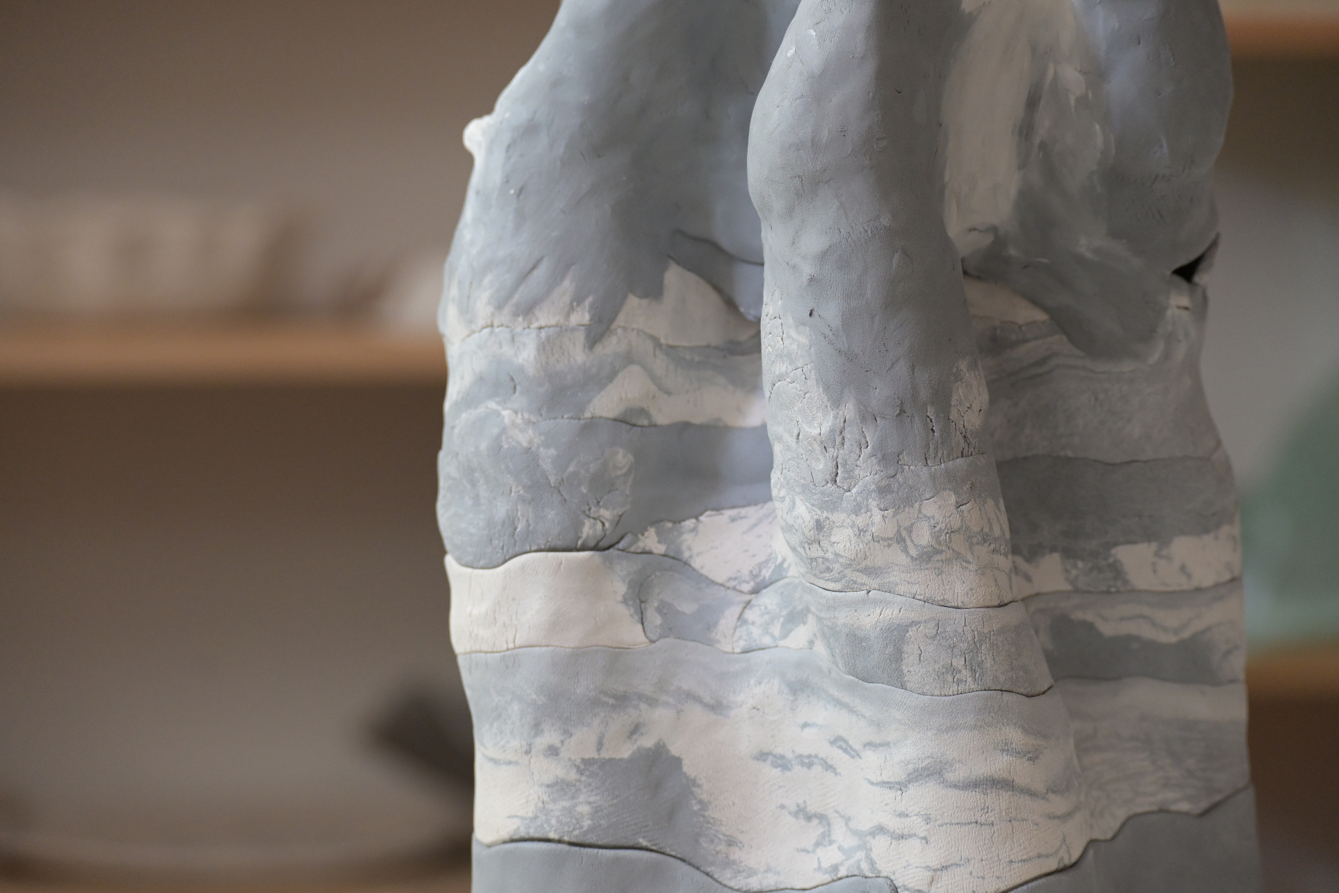 Layered grey and white stoneware in progress