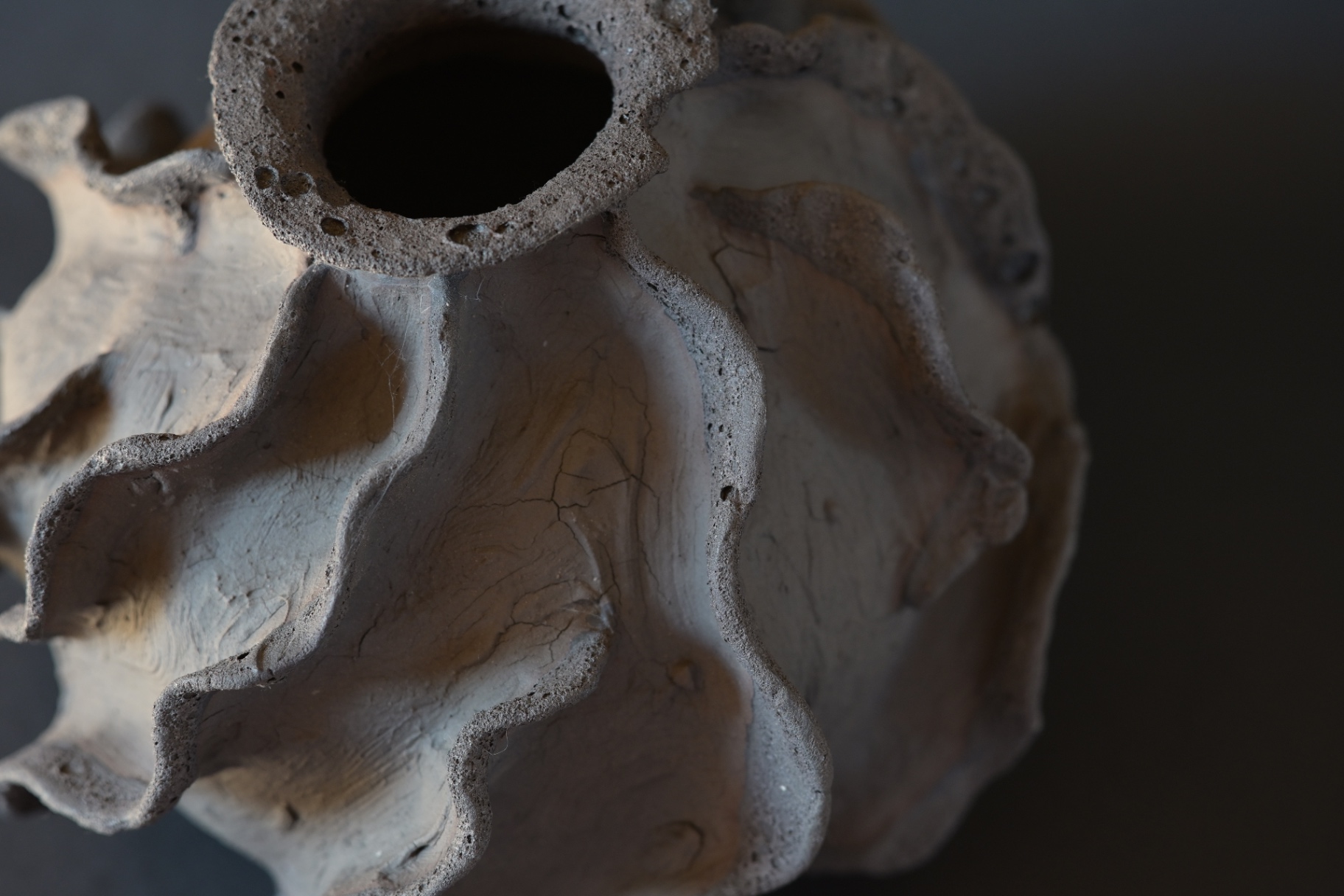 Detail of Heat Archive showing marbled stoneware layers