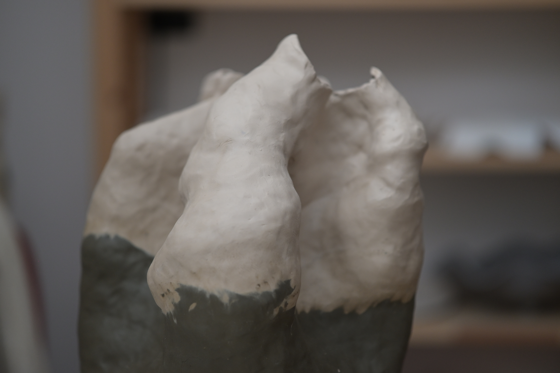 Detail of an unfired sculptural ceramic form